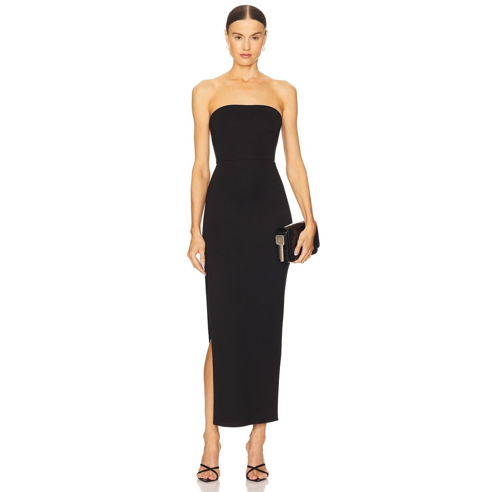 Revolve NBD Dream Strapless Maxi Dress Women XS Black Side Slit Formal LBD